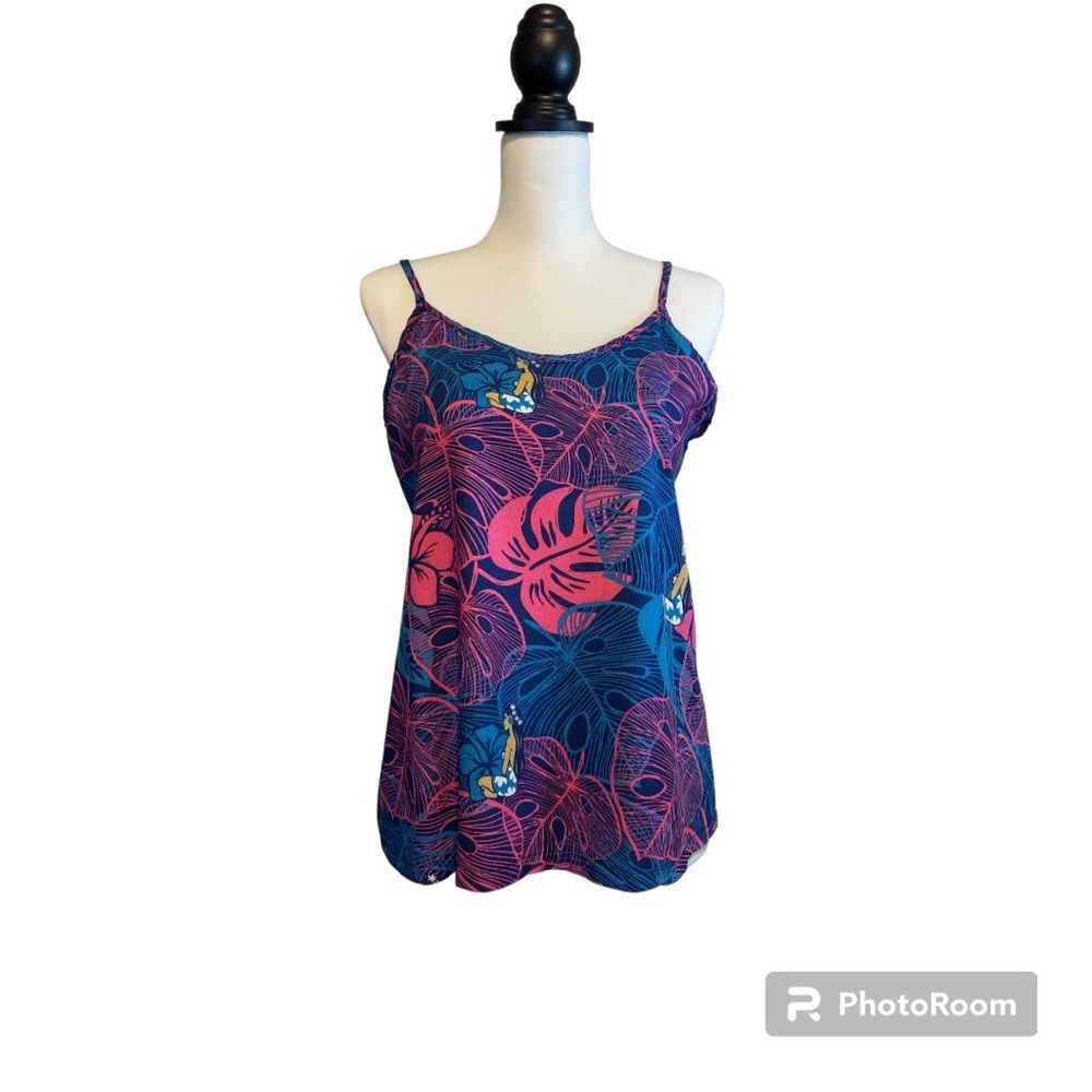 Hinano‎ Island Print Lightweight Tank Hawaiian Beachy Size S